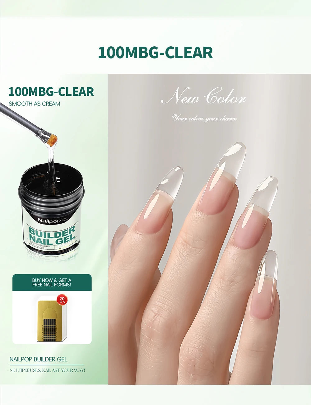 Nailpop Gel Dur Lisse et Laitonné 30/100g Gel UV pour Ongles, Extension Rapide, Longue Tenue, Gel de Construction, Manucure Nail Art