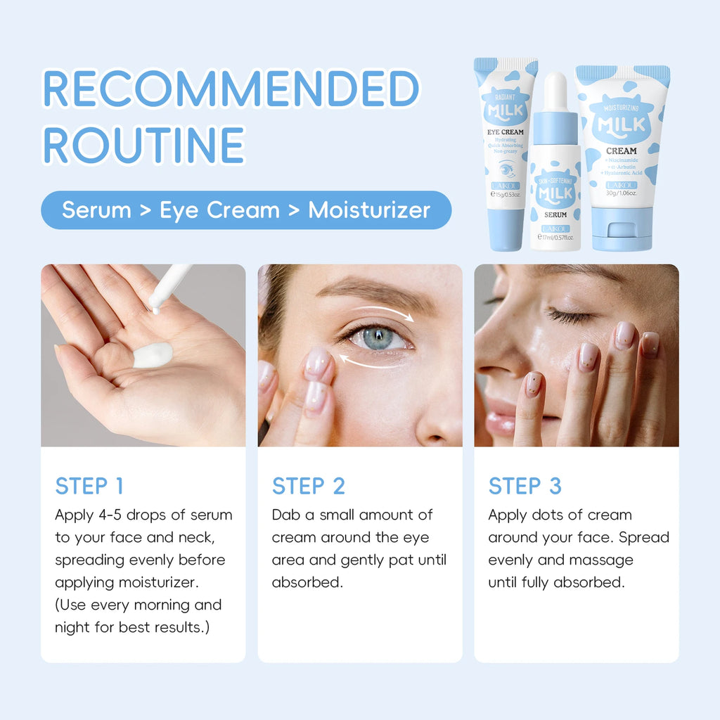 LAIKOU Milk Glowing Trio Set - Deep Nourishment & Hydrating Skincare Kit