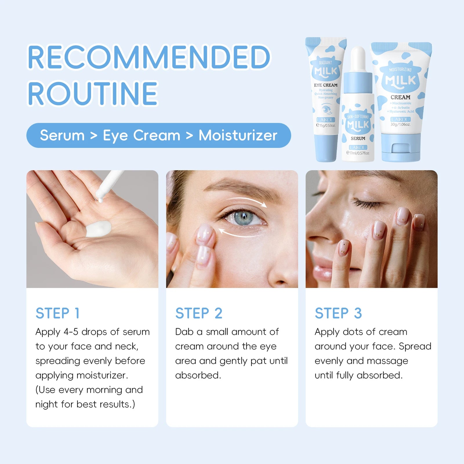 LAIKOU Milk Glowing Trio Set - Deep Nourishment & Hydrating Skincare Kit