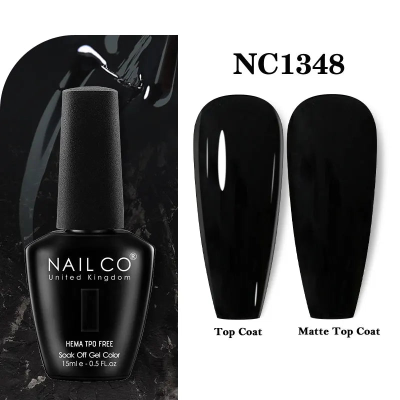 Vernis à ongles gel NAILCO 283 couleurs, base et top coat, semi-permanent, UV, pour nail art et manucure hybride.