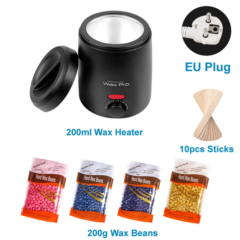 200ML Waxing Kit - Women Men Hard Wax Melt Warmer Kit for Hair Removal-Suitable for Full Body Hair Removal on Sensitive Skin