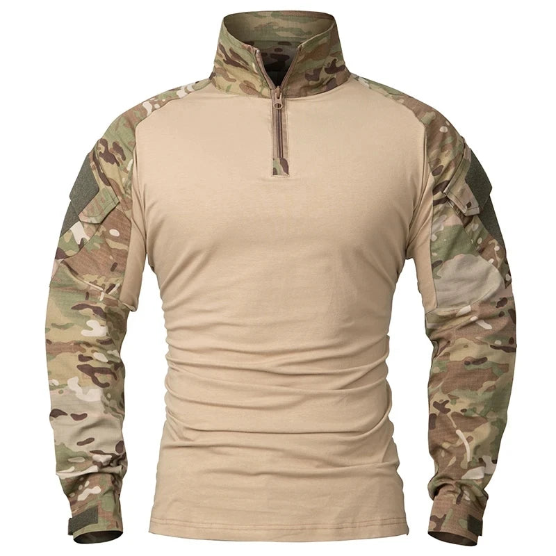 Tactical Airsoft Army Combat Shirt - Breathable CP Camo Zipper Tee