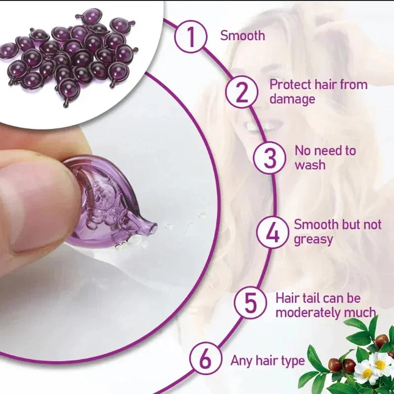 Capsules de vitamines pour cheveux, huile de kératine, soin capillaire rapide pour des cheveux doux, lisses et brillants. Nourrit et répare les cheveux abîmés et fourchus.
