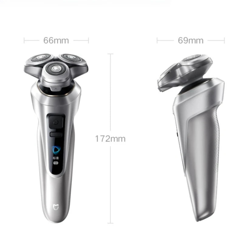 Rasoir électrique Xiaomi Pro avec tondeuse à barbe, utilisable sur peau sèche ou humide, étanche, écran couleur dynamique, rasage complet à 360°, autonomie de 90 jours.