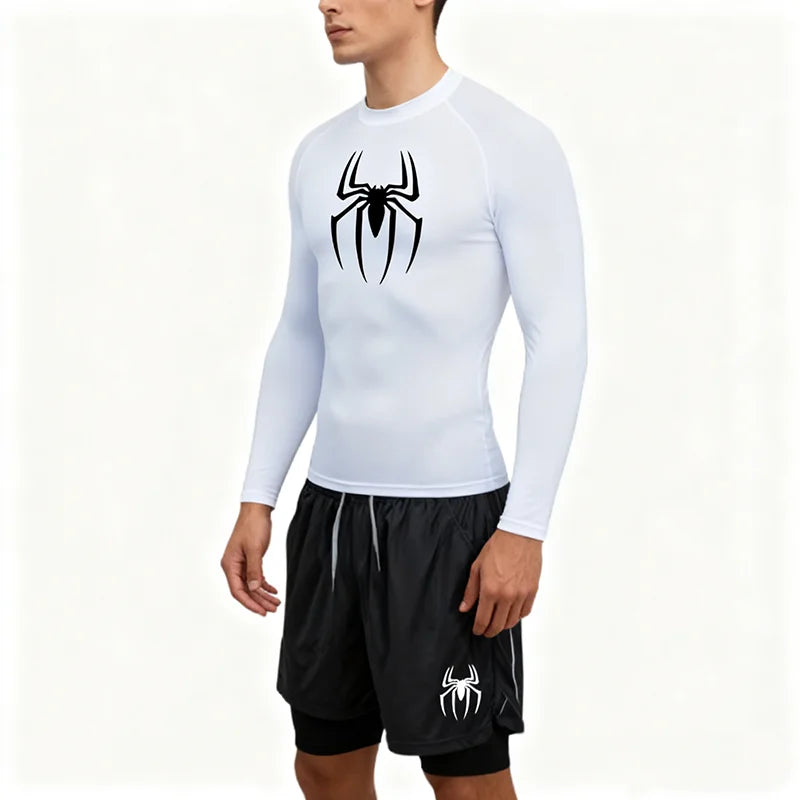 Spring and Autumn Men's Sports Set Quick drying Training Clothes Spider Printed Fitness Top Performance Shorts Gym Casual Sports