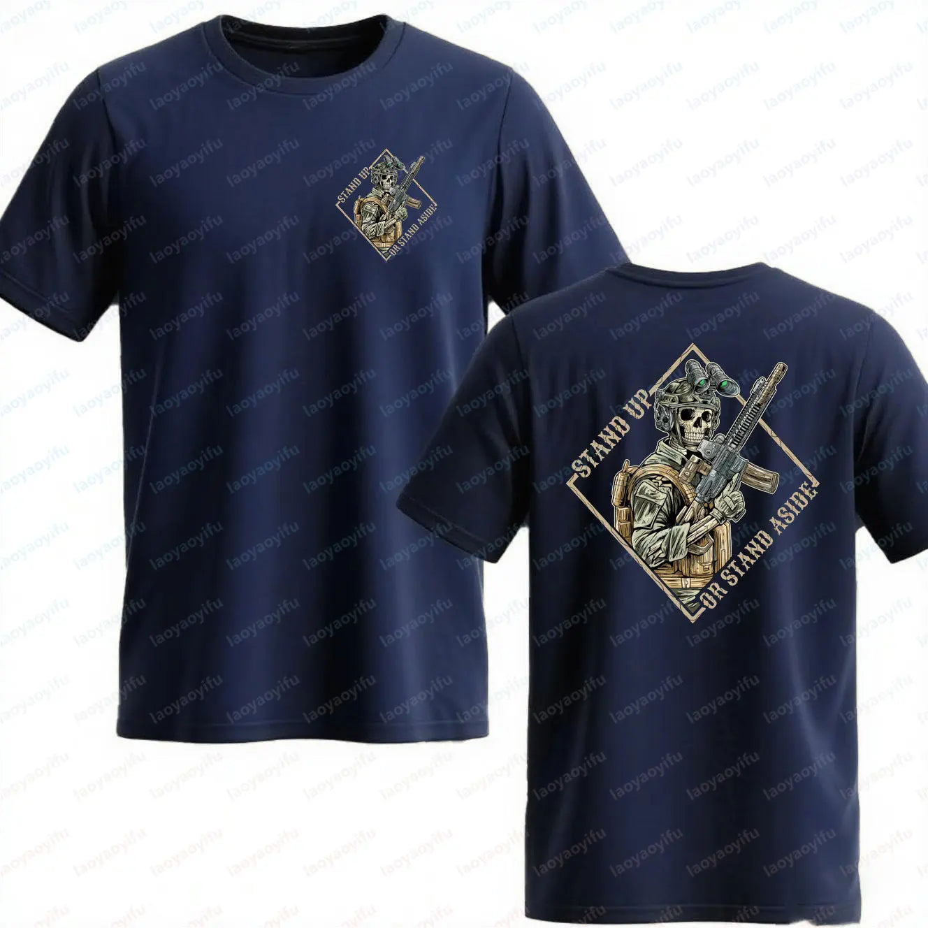 Stand Up or Stand Aside Military T-Shirt - Warrior Skeleton Graphic Tee