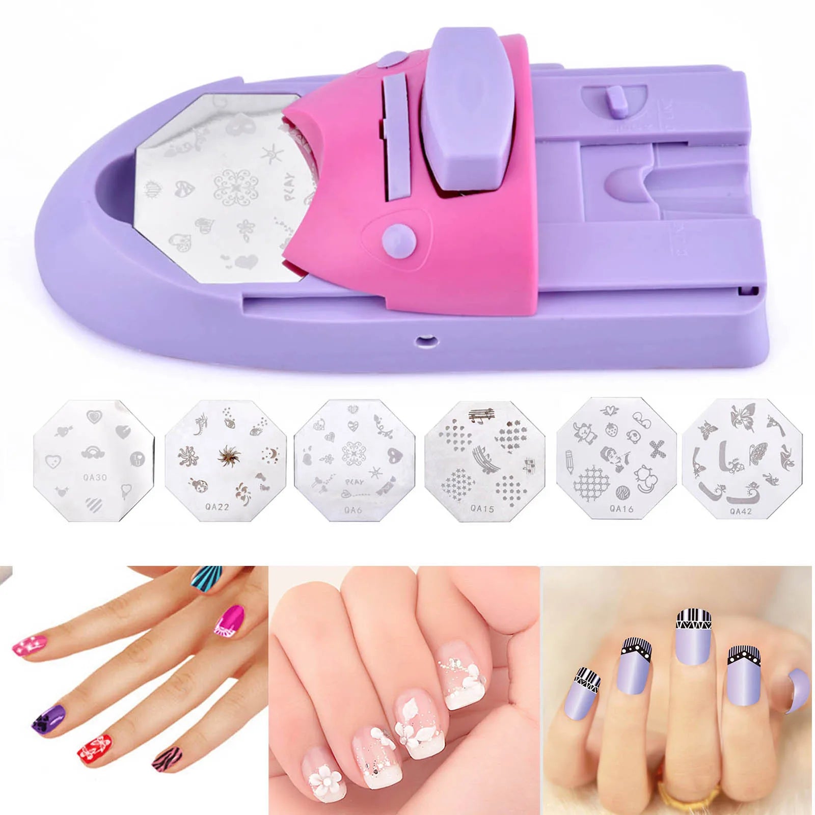 DIY Nail Art Printer Machine with 6 Pattern Plates - Easy Nail Stamping Tool