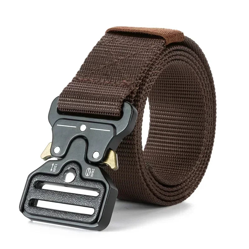Ceinture tactique unisexe de style militaire pour le travail, la randonnée et les travaux de précision. Ceinture porte-arme avec boucle métallique robuste à dégagement rapide.