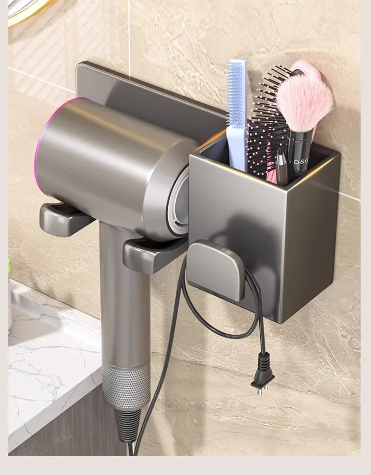 Support pour sèche-cheveux de salle de bain - Étagère de rangement à suspendre à la porte, porte-serviettes et accessoires de salle de bain