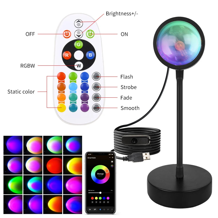 Lampe de nuit LED Tuya Smart Sunset, projecteur à distance USB RGB avec application Smart Life, idéale pour la décoration de chambre, la photographie, les fêtes et les naissances. Parfaite pour la décoration de chambre, les photos et les événements.