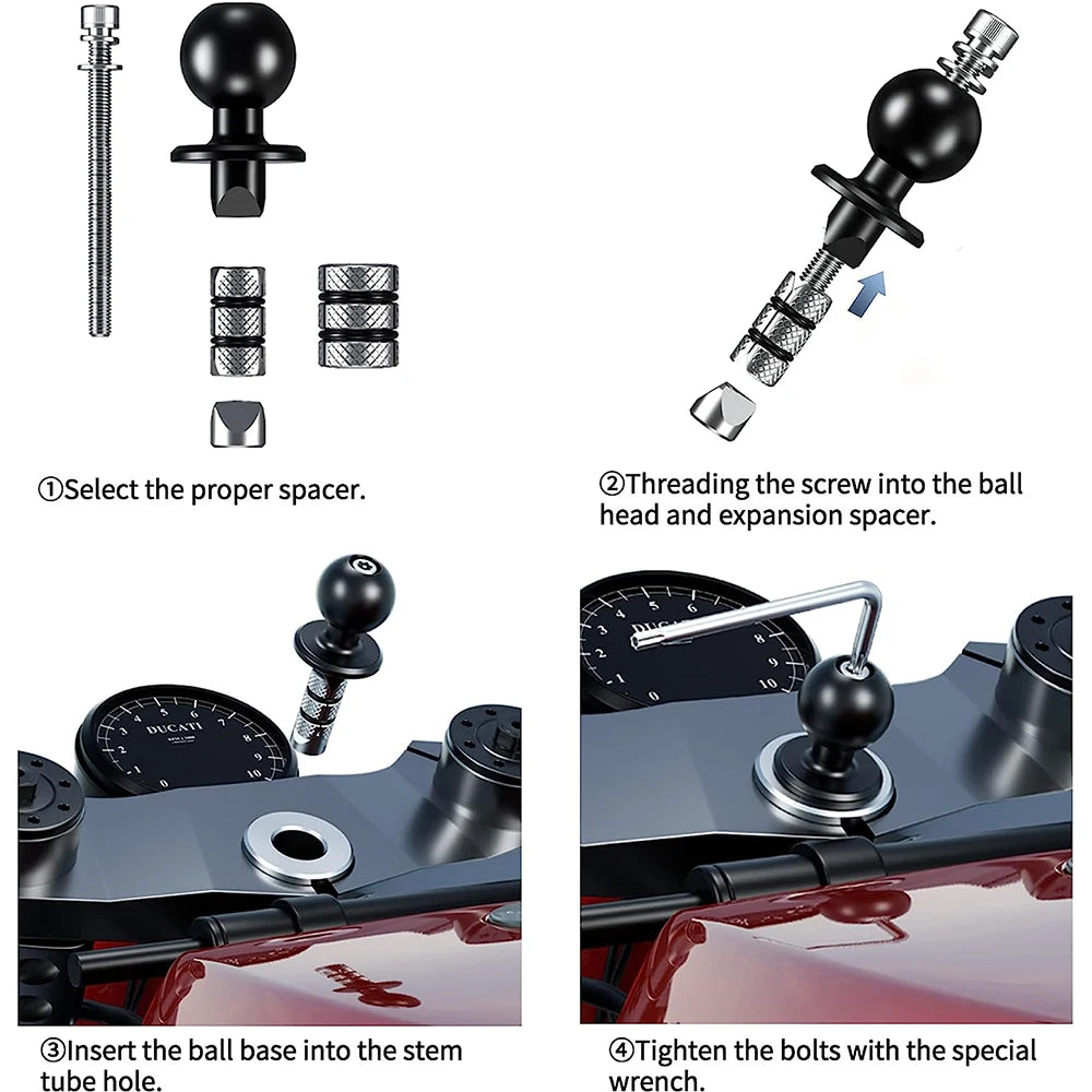 Étui de support de téléphone étanche pour potence de moto, fixation sur rotule de 2,5 cm (1 pouce), antivol, avec base en aluminium pour fourches de 11,9 à 17,3 cm (4,7 à 6,8 pouces).