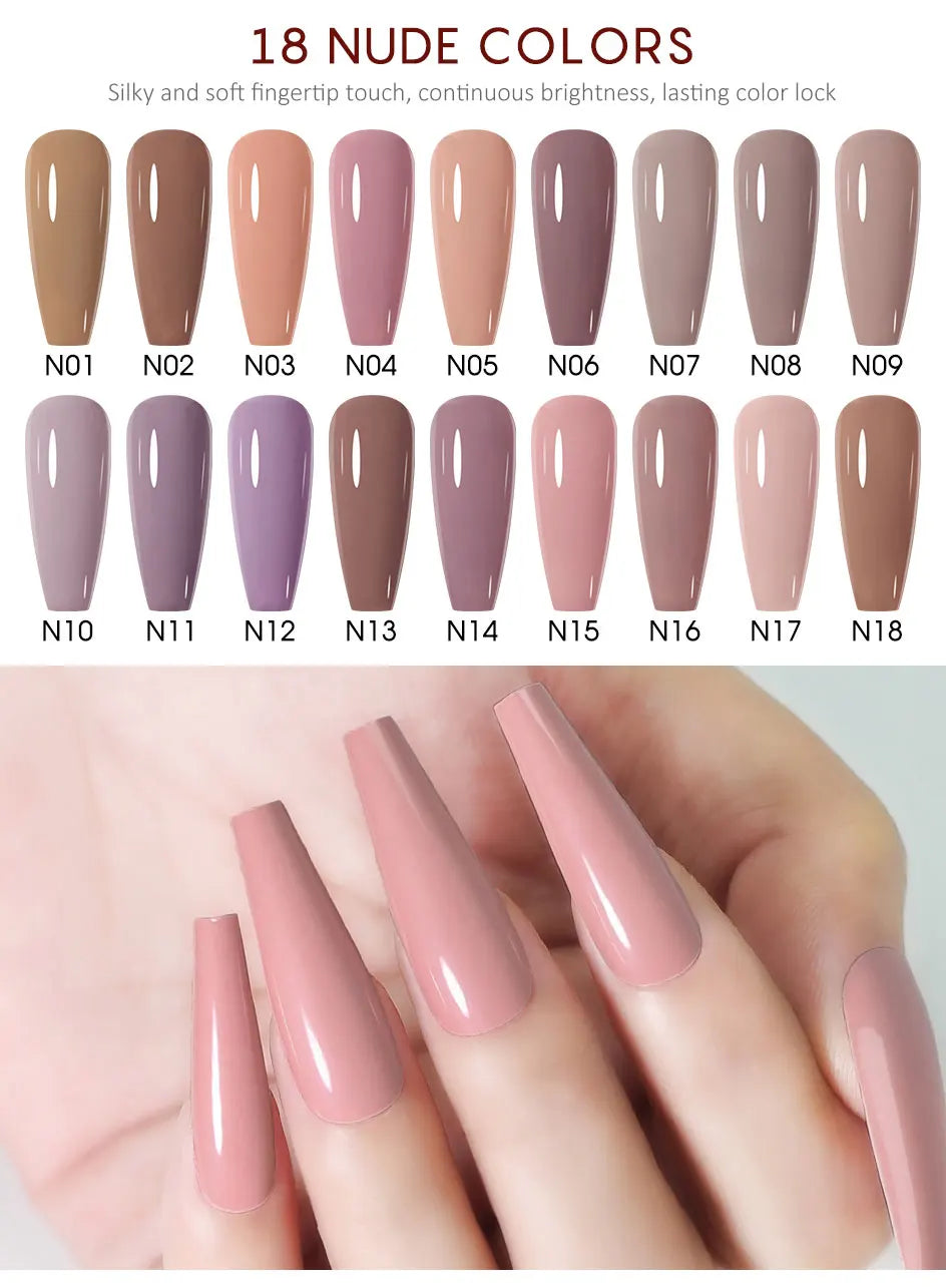 Vernis à ongles gel NAILCO 283 couleurs, base et top coat, semi-permanent, UV, pour nail art et manucure hybride.