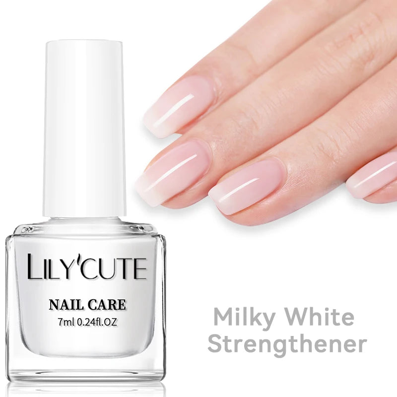 LILYCUTE Nail Strengthener Polish - Milky White Pink Care Varnish 7ML