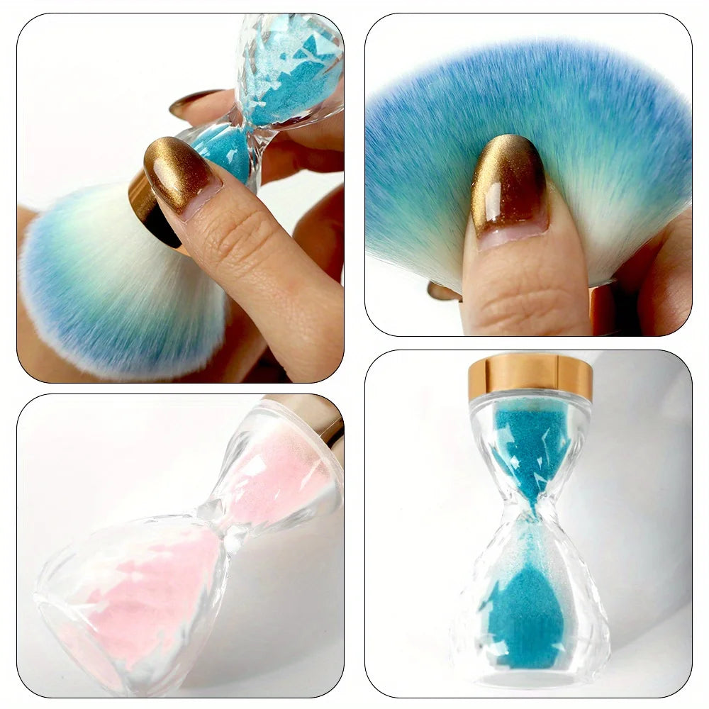 Pinceau à poussière pour ongles, manche en forme de sablier, pour enlever la poudre, brosse douce pour manucure et accessoires pour ongles en gel